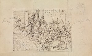Studie af pansrede riddere i kamp med heste af Robert Smirke