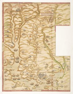 Et farvet kort over Plymouth Harbour og over landet op til Tavistock; tegnet muligvis af Robert Spry af Robert Spry
