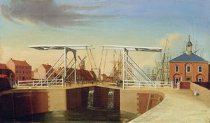An East View of the Bridge and New Dock at Kingston upon Hull (olie på lærred)