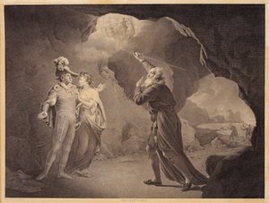 Prospero, Ferdinand og Miranda. Fra William Shakespeares "The Storm", 4. akt, scene 1