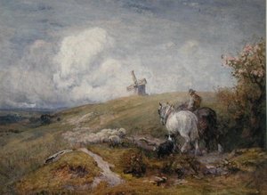Driving Sheep on the South Downs (akvarel på papir)
