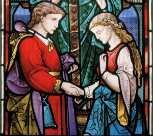 Westbury, All Saints, Heaton, Butler & Bayne, Bayne, Ægteskabets sakramente, 1864, selvportræt
