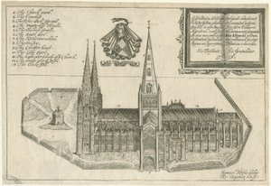 Lichfield Cathedral - South View: kobberpladegravering og [1600-tallet]