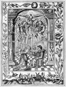 Thomas Norton præsenterer sin Ordinall til Edward IV fra Theatrum Chemicum Britannicum, 1652