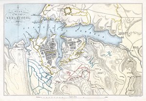 Kort over belejringen af Sevastopol, Krimkrigen, 1854-1855, 1893.