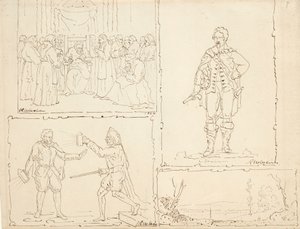 Fire skitser, 1824 (pen og brunt blæk på bleget papir) af Robert Walter Weir