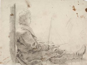 Siddende dreng med en sejlbåd på skødet af Robert Wilhelm Ekman