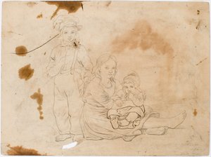 Børn fra Småland, en pige med et barn på skødet og en dreng, der står ved siden af hende. af Robert Wilhelm Ekman