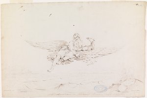 Väinämöinen båret af en ørn ; Originaltegning til "Kalewala, Finnish National poem, presented in drawings by R.W.Ekman"