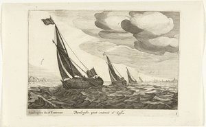 Damloopers Damloopers groot omkring 16 Last / Damloopers de 16 Tonneaux (titel på objekt) Hollandse scheepstypen, 1627 (serietitel) Forskellige skibe Don ton se sert dans les Unies provinser / Ikoner af forskellige hollandske skibe, hvis brug for det meste