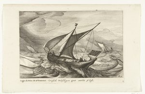Frisiske færger Vriesche færgeskibe store omkring 38 Last / Cague de Frise. The 38 Tonneaux (titel på objekt) Hollandske skibstyper, 1627 (serietitel) Diverse Navires Don to se sert dans les Provinces Unies / Icones Variarum Navium Hollandicarum