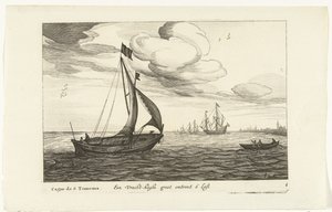 Vrachtkagen Een Vracht-kaghe groot omkring 6 Last / Cague de 6 Tonneaux (titel på objekt) Hollandse scheepstypen, 1627 (serietitel) Forskellige skibe Don ton se sert dans les United Provinces / Ikoner af forskellige hollandske skibe, hvis brug for det mest