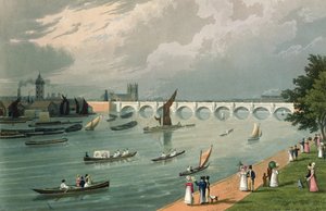 Udsigt over Waterloo Bridge, pub. 1820 af Colnaghi und Co.