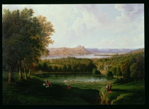Udsigt fra Tarrytown over Hudson-floden til den gamle hollandske kirke og Beckham Manor, 1866