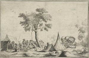 Lejr med et spidst telt af Robert van den Hoecke