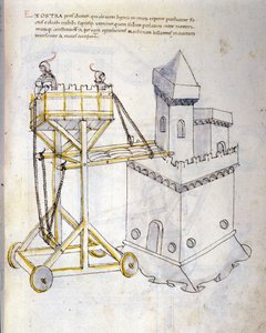 Krigskunst: undersøgelse af militærmaskiner. overfaldstårn, der tjener til belejring af tårne, illustration fra 