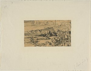 Katedral og landsby ved en sø af Rodolphe Bresdin