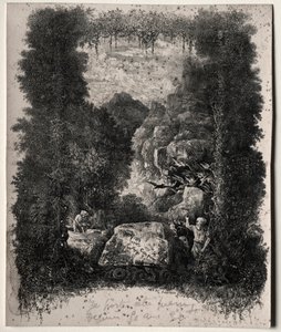 Første frontispice for fabler og eventyr af Thierry-Faletans, 1868. af Rodolphe Bresdin