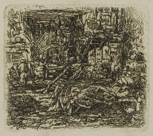 Interiør af et bondehus af Rodolphe Bresdin