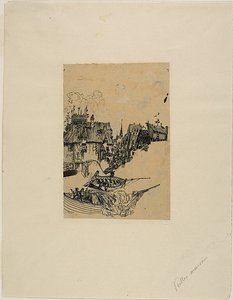 Gamle huse og fiskerbåde af Rodolphe Bresdin