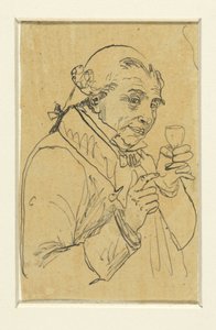 Alter Herr im 18. Jahrhundert Kostüm, in der linken Hand ein Glas Wein erhebend af Rodolphe Bresdin