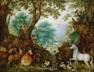 Orphee parmi les animaux - Orpheus blandt dyrene - Roelant (Roelandt) Savery (1576-1639). Olie på kobber, ca 1628. Mål: 27,5x36 cm. Kunsthistorisk museum, Vienne