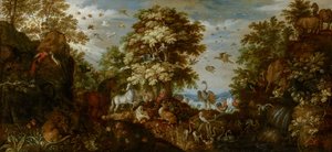 Orpheus charmerer dyrene med sin musik, 1627 af Roelandt Jacobsz. Savery
