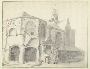 Udsigt over Jeruzalemkapel og Sint Olofskapel, Amsterdam af Roelant Roghman (attributed to)