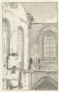 Udsigt over tværskibet af Nieuwe Kerk, Amsterdam, efter branden i 1645 af Roelant Roghman (attributed to)