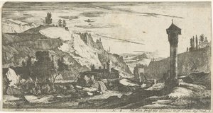 Bjerglandskab med søjle Tyrolske landskaber (serietitel) af Roelant Roghman
