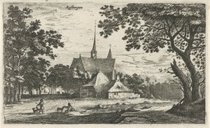 Udsigt over kirken St. Willibrord i Klein-Zundert Rysbergen (titel på objekt) Landsbyscener i det nordlige Holland (serietitel)
