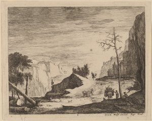 Bjerglandskab med en vogn: pl.8 af Roelant Roghman and Melchior Küsel