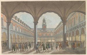 Børs i Amsterdam, ca. 1825 The Beurs in Amsterdam / La Bourse à Amsterdam (titel på objekt)