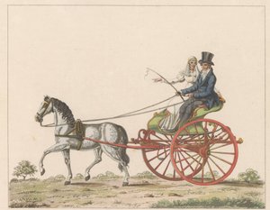 Hollandse sjees, ca. 1825 Een Hollandsche chais / En kørestol i brug i Holland og kendt som chais eller chees (titel på objekt)