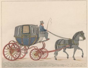 Hestevogn i Amsterdam, ca. 1825 En Amsterdamsche Huurkoetsje eller knallert / Un Fiacre de Louage en usage à Amsterdam A ij connu sous la nom de Brommertje (titel på objektet)