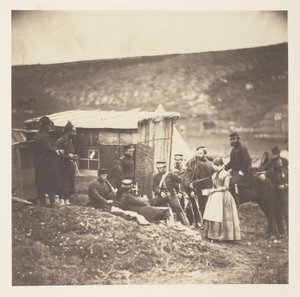 Lejr for 4. Dragon Guards, selskabelig fest, franskmænd og englændere af Roger Fenton