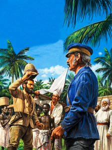 Henry Stanley hilser på David Livingstone af Roger Payne