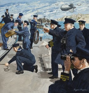 Winston Churchill (1874-1965) i flådescene (gouache på papir)