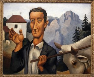 Hjorten. Maleri af Roger de La Fresnaye (1885-1925), olie på træ af Roger de La Fresnaye