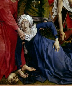 Afsætning eller nedstigning af korset. Detalje af den forsvundne jomfru. Rogier Altertavle (Roger) Van Der Weyden (1400-1464) 1435 Dim. 2,20 x 0,35 m Madrid, Musee du Prado - Aflejringen eller nedstigningen fra korset. Detalje af Jomfruen, der falder i svi af Rogier van der Weyden