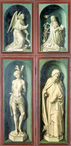 Bebudelsen, St. Sebastian, St. Anthony den Store og de to donorer, paneler fra bagsiden af den sidste dom, ca. 1445-50 (olie på panel) af Rogier van der Weyden