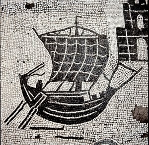 Et skib i havnen i Ostia (mosaik af Roman