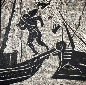 Et skib fra Cagliari vender tilbage til havnen i Ostia (mosaik af Roman