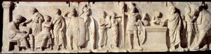 Det antikke Rom: relief kendt som Domitius Ahenobarbus, episode af en folketælling: registrering af borgere og ofring til guden Mars. Omkring 100 f.Kr. søn 2 m. Paris, Louvre-museet af Roman