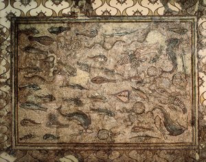 Romersk kunst: mosaik af fisk. Begyndelsen af ​​det 3. århundrede. Tarragona. Nationalt Arkæologisk Museum. af Roman