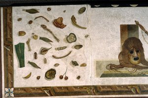 "Asarotos" (gulv ufejet) Fragmenter af mosaik signeret af Harakliton fra Rom, 2. århundrede e.Kr., Rom af Roman