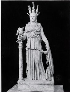 Athena Parthenos, kopi af en original fra det 5. århundrede af Phidias (ca. 500-c. 432 f.Kr.) (marmor) (s/h foto) af Roman
