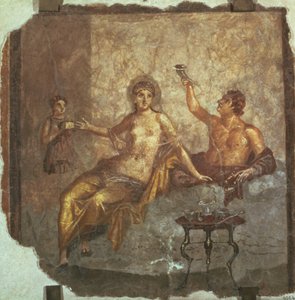 Banketpar med en slave, fra Herculaneum, ca. 50-79 e.Kr af Roman