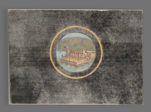 Black-Ground Fresco Fragment with Landscape in Tondo, 50-79 A.D. (fresco) af Roman