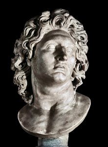 Buste af Alexander den Store (356-323 f.Kr.), konge af Makedonien og erobrer af Persien. Romersk kopi af en græsk original, 3.-2. århundrede f.Kr. (marmor) af Roman